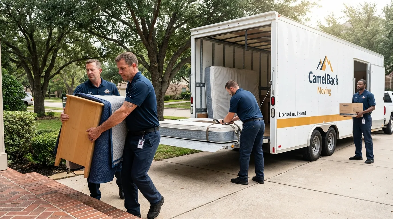 Crew loading residential truck for cross-state move from Ben Lomond, CA