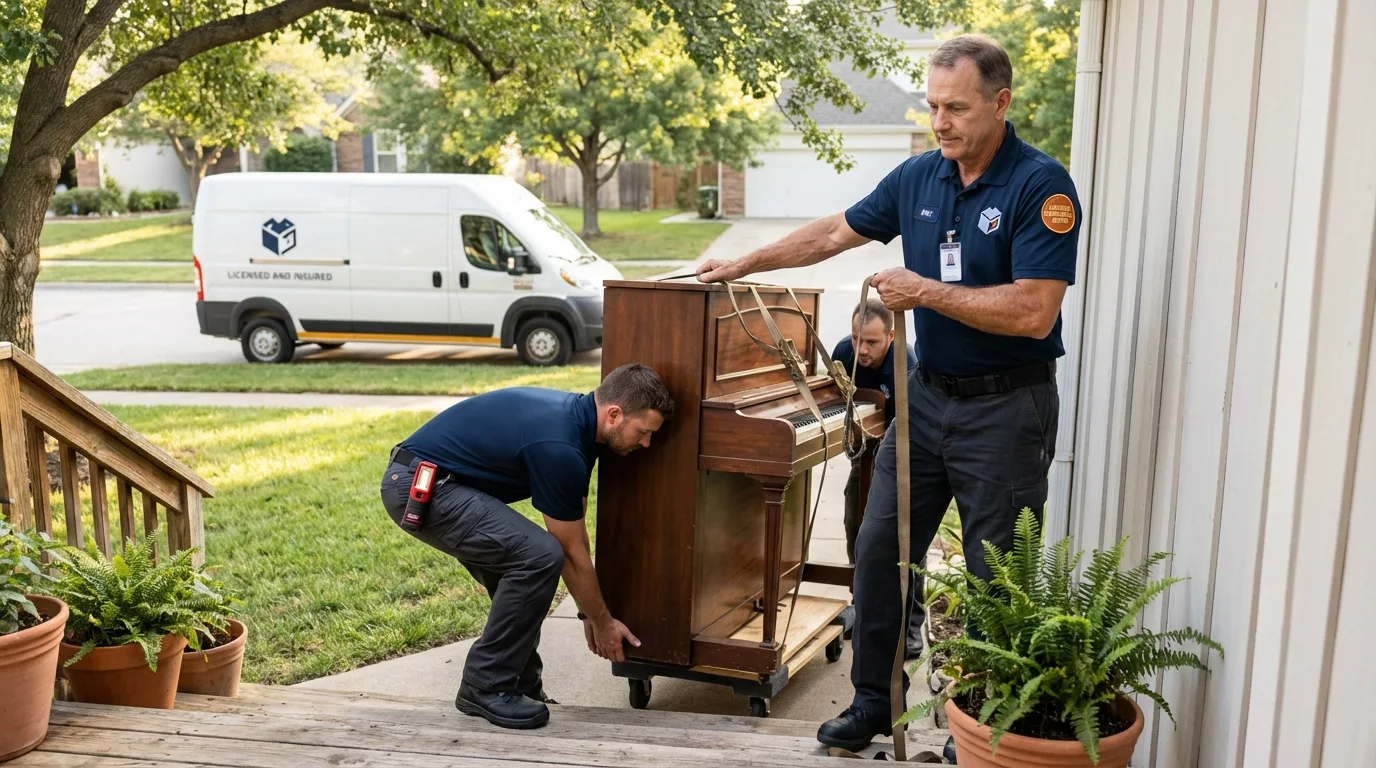 Licensed piano movers securing grand piano in Ben Lomond, CA