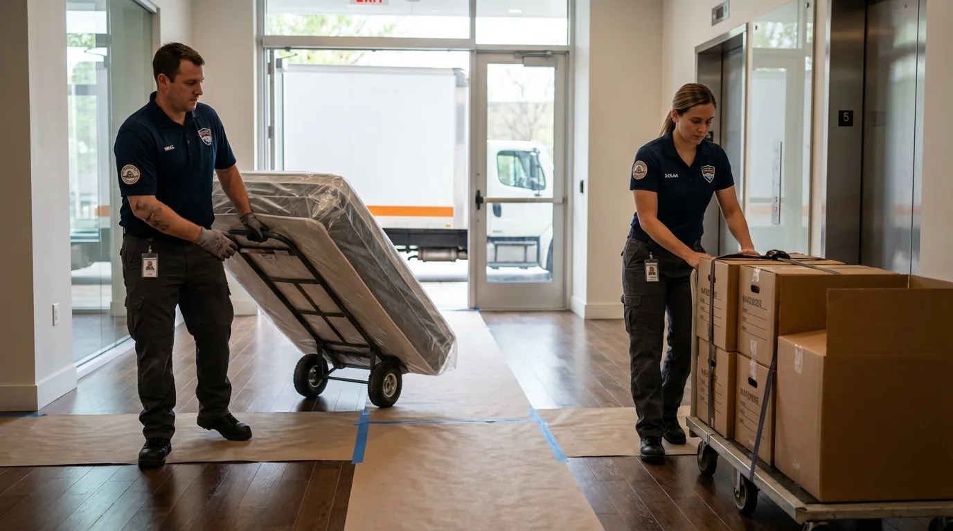 Professional apartment movers loading elevator in Ben Lomond, CA